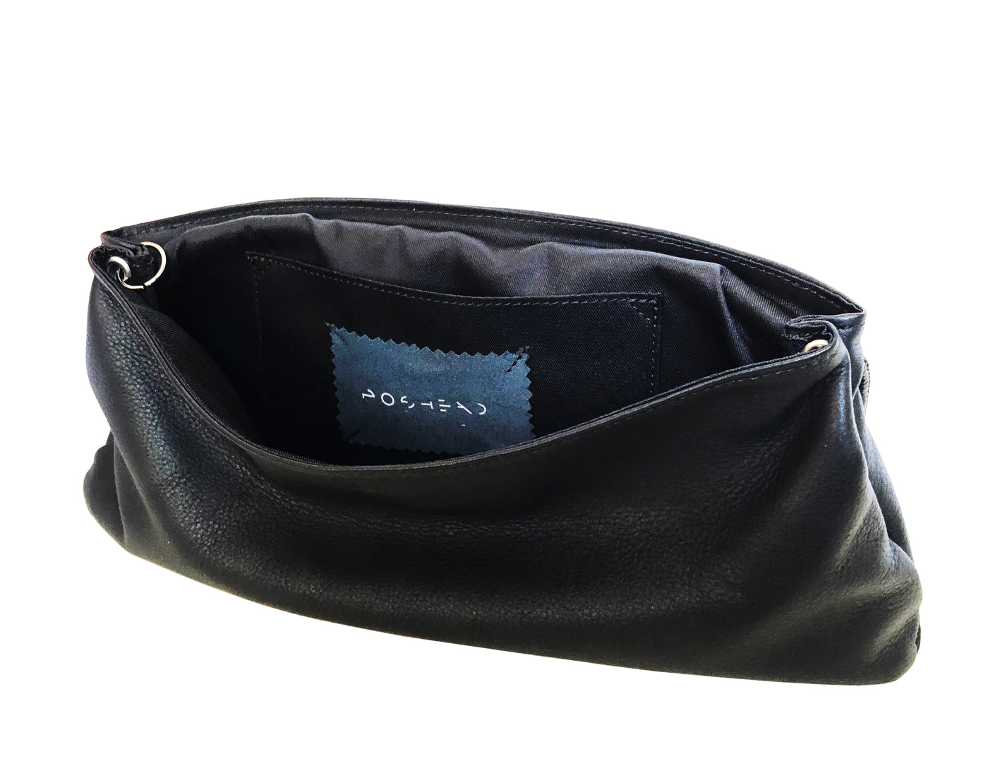 Pochette in pelle nera con occhiali da moto - Poshead