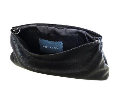 Pochette in pelle nera con occhiali da moto - Poshead