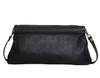 Pochette in pelle nera con occhiali da moto - Poshead