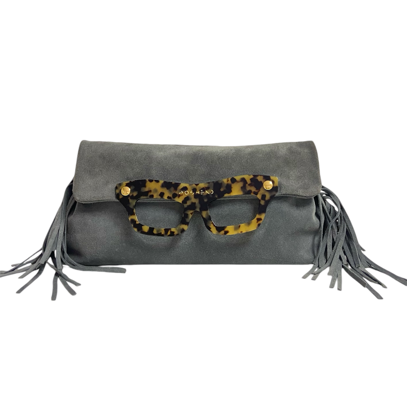 Pochette Lucy in suede grigio e frange