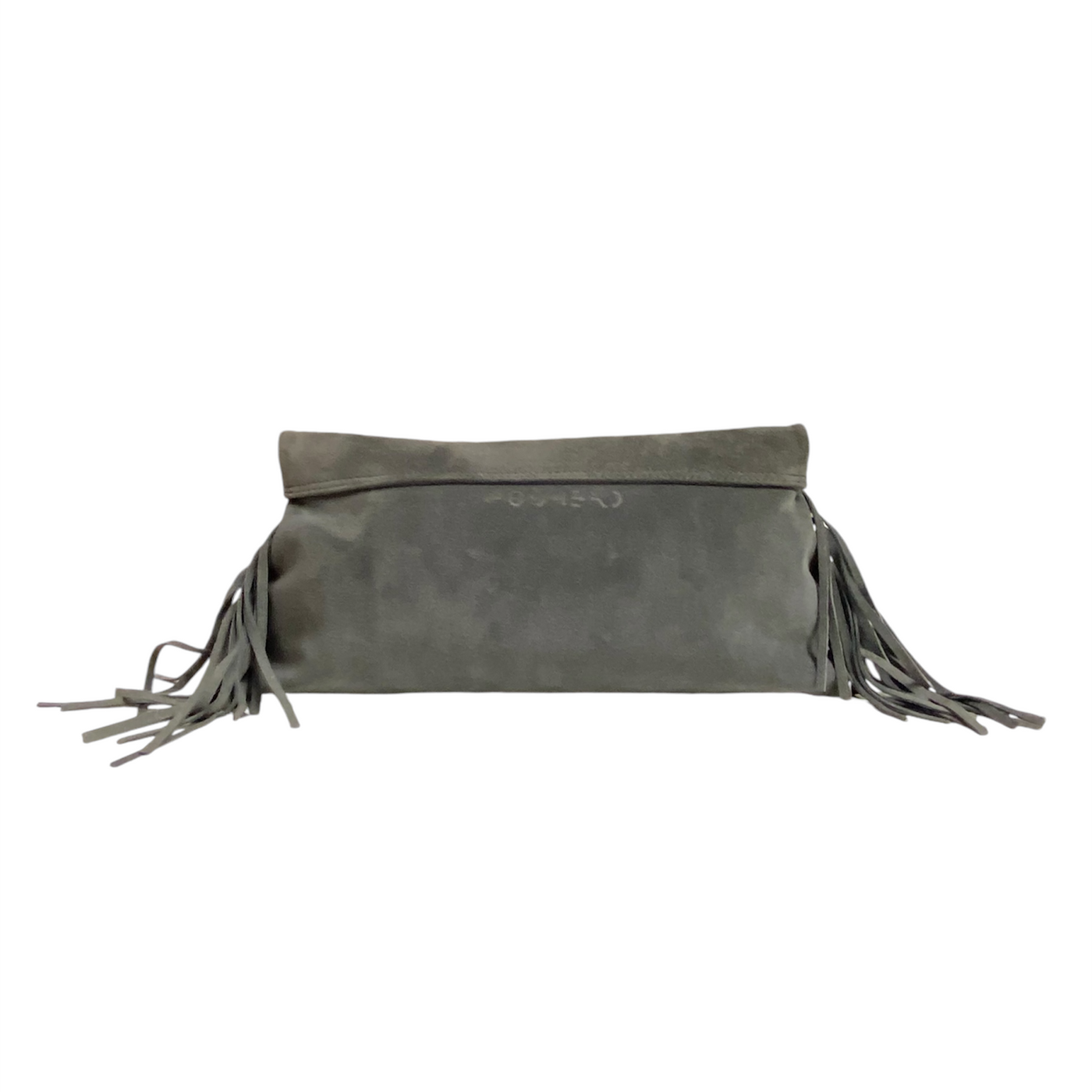 Pochette Lucy in suede grigio e frange