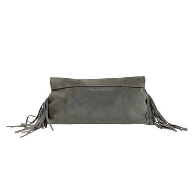 Pochette Lucy in suede grigio e frange