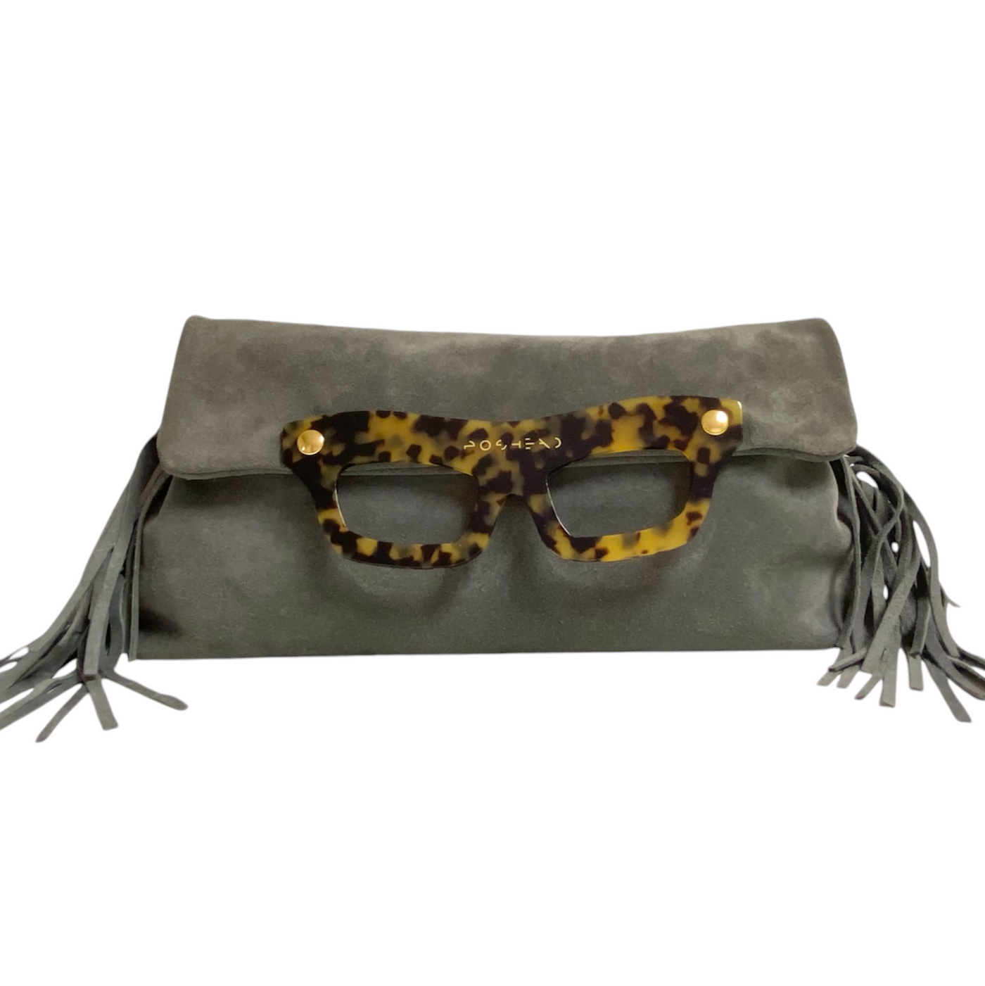 Pochette Lucy in suede grigio e frange